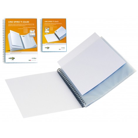 Sei Portalistini personalizzabile Uno Spiro Ti in PPL con 30 buste, formato utile 22x30cm, finitura a buccia d`arancia, colore trasparente – 1pz – 55803007