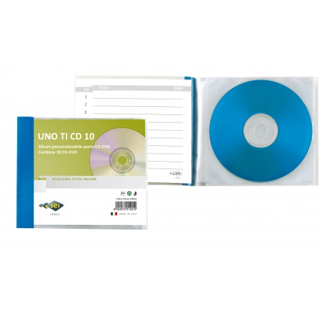Sei Uno TI CD - Album personalizzabile per CD/DVD in PPL con 10 buste, formato utile 12,5x20cm, finitura a buccia d`arancia, colore blu - 1pz - 55401007