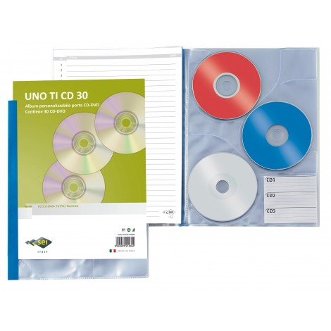 Sei Uno TI CD – Album personalizzabile per CD/DVD in PPL con 20 buste, formato utile 12,5x20cm con 3 tasche, finitura a buccia d`arancia, colore blu - 1pz - 55403007
