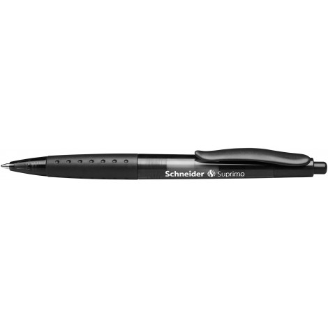 Schneider Suprimo - Penna a sfera con clip in plastica e impugnatura antiscivolo, tratto 1mm, colore nero - Prezzo singolo, ord. minimo 20pz