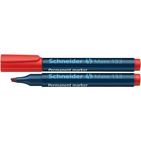 Schneider Maxx 133 - Marcatore permanente con inchiostro a base d`alcool, punta scalpello, tratto 1-4mm, colore rosso - Prezzo singolo, ord. minimo 10pz