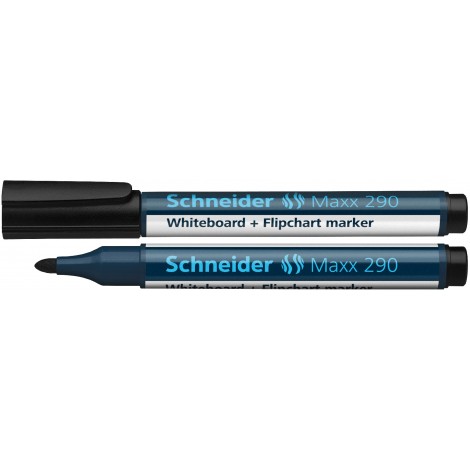 Schneider Maxx 290 – Marcatore per lavagne con inchiostro cancellabile a secco, tratto 2-3mm, colore nero – Prezzo singolo, ord. minimo 10pz