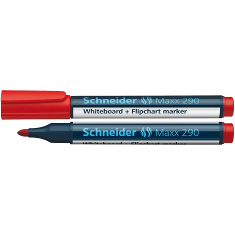 Schneider Maxx 290 – Marcatore per lavagne con inchiostro cancellabile a secco, tratto 2-3mm, colore rosso – Prezzo singolo, ord. minimo 10pz