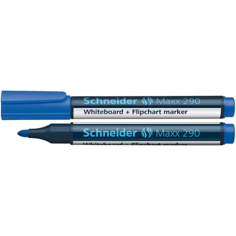 Schneider Maxx 290 – Marcatore per lavagne con inchiostro cancellabile a secco, tratto 2-3mm, colore blu – Prezzo singolo, ord. minimo 10pz