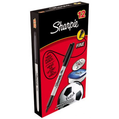 Sharpie Fine Point - Marcatore permanente con inchiostro a base d`alcool, punta 1mm, colore nero - Prezzo singolo, ord. minimo 12pz - S0810930