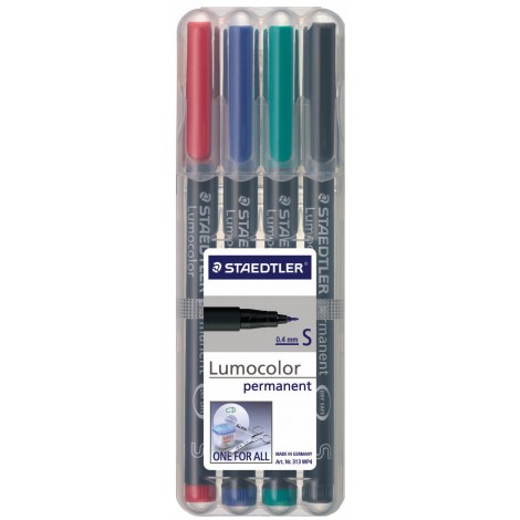Staedtler Lumocolor 313-WP4 - Marcatore permanente con inchiostro a base d`alcool, punta sintetica, colori assortiti - 4pz - 313 WP4