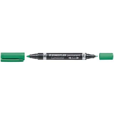 Staedtler Lumocolor 348-5 – Marcatore permanente con inchiostro a base d`alcool, doppia punta da 0,6 o 1,5mm, colore verde – Prezzo singolo, ord. minimo 10pz – 348-5