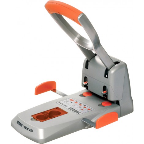 Rapid Heavy Duty HDC150 - Perforatore 2 fori in metallo e plastica ABS, impugnatura ergonomica antiscivolo, passo 80mm, foro di Ø 5,5mm - 1pz - 23000600