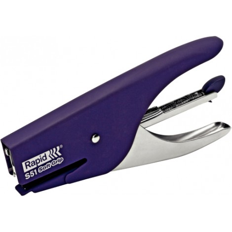 Rapid Soft Grip S51 – Cucitrice a pinza in metallo rivestita in gomma, punto chiuso, caricamento posteriore, profondita` di cucitura 42mm, utilizza punti 21/4 – 1pz – 10538741