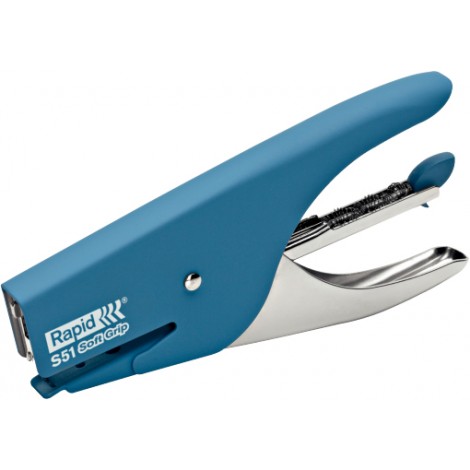 Rapid Soft Grip S51 – Cucitrice a pinza in metallo rivestita in gomma, punto chiuso, caricamento posteriore, profondita` di cucitura 42mm, utilizza punti 21/4 – 1pz – 10538742