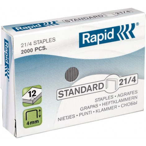 Rapid 21/4 Standard - Punti per cucitrici - Scatola 2000 punti in filo metallico morbido, lunghezza gamba 4mm per cucire fino a 15 fogli - 1pz - 24867500