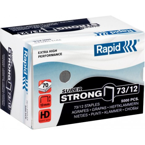 Rapid 73/12 Super strong - Punti per cucitrici - Scatola 5000 punti in filo metallico extra strong, lunghezza gamba 12mm per cucire fino a 70 fogli - 1pz - 24890800