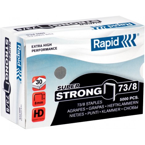 Rapid 73/8 Super strong - Punti per cucitrici - Scatola 5000 punti in filo metallico extra strong, lunghezza gamba 8mm per cucire fino a 30 fogli - 1pz - 24890300