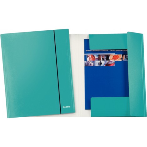 Leitz Wow – Cartellina a 3 lembi con elastico, cartone 80gr, 34,7×26,4cm, dorso 7mm, colore acqua marina. Prezzo singolo, ord. minimo 5pz – 39830051