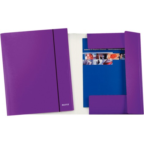 Leitz Wow – Cartellina a 3 lembi con elastico, cartone 80gr, 34,7×26,4cm, dorso 7mm, colore viola. Prezzo singolo, ord. minimo 5pz – 39830062