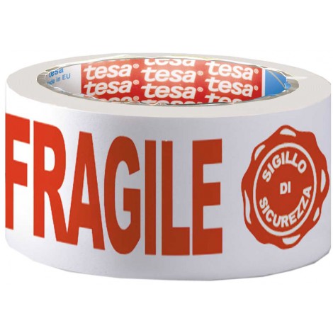 Tesa Nastro adesivo FRAGILE, con sigillo di garanzia, 50mm x 66m, colore bianco - 07024-00018-03
