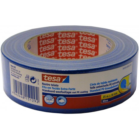 Tesa Nastro adesivo telato, supporto in PE estruso rinforzato con tessuto PET, 38mm x 25m, colore blu - Prezzo singolo, ord. minimo 6pz