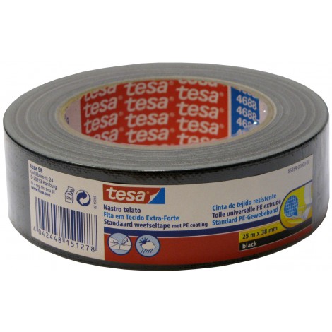 Tesa Nastro adesivo telato, supporto in PE estruso rinforzato con tessuto PET, 38mm x 25m, colore nero - Prezzo singolo, ord. minimo 6pz - 56359-00000-01
