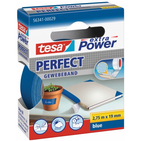 Tesa Extra Power Perfect – Nastro adesivo telato rinforzato, scrivibile, 19mm x 2,75m, colore blu – 1pz – 56341-00029-04