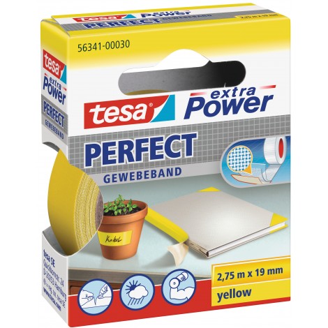 Tesa Extra Power Perfect – Nastro adesivo telato rinforzato, scrivibile, 19mm x 2,75m, colore giallo – 1pz – 56341-00030-04
