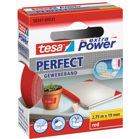 Tesa Extra Power Perfect – Nastro adesivo telato rinforzato, scrivibile, 19mm x 2,75m, colore rosso – 1pz – 56341-00031-04
