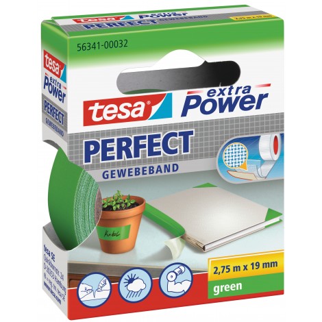 Tesa Extra Power Perfect – Nastro adesivo telato rinforzato, scrivibile, 19mm x 2,75m, colore verde – 1pz – 56341-00032-03