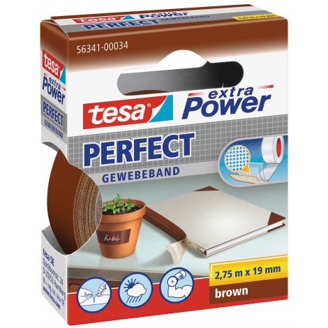 Tesa Extra Power Perfect – Nastro adesivo telato rinforzato, scrivibile, 19mm x 2,75m, colore marrone – 1pz – 56341-00034-03