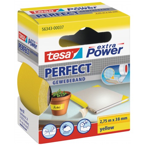 Tesa Extra Power Perfect – Nastro adesivo telato rinforzato, scrivibile, 38mm x 2,75m, colore giallo – 1pz – 56343-00036-04