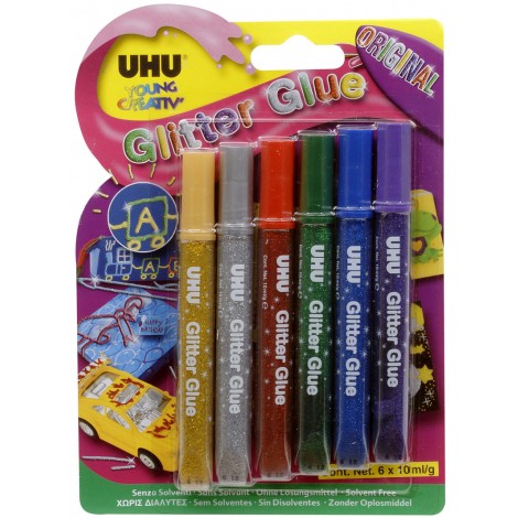 UHU Colla glitter, 10ml - 6pz - 39017