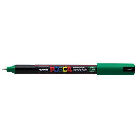 Uni Posca Pen PC1M – Marcatore permanente a tempera con inchiostro pigmentato a base d`acqua, punta 0,7mm, colore verde – 1pz – M PC1MR V