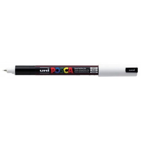 Uni Posca Pen PC1M - Marcatore permanente a tempera con inchiostro pigmentato a base d`acqua, punta 0,7mm, colore bianco - 1pz - M PC1MR BI
