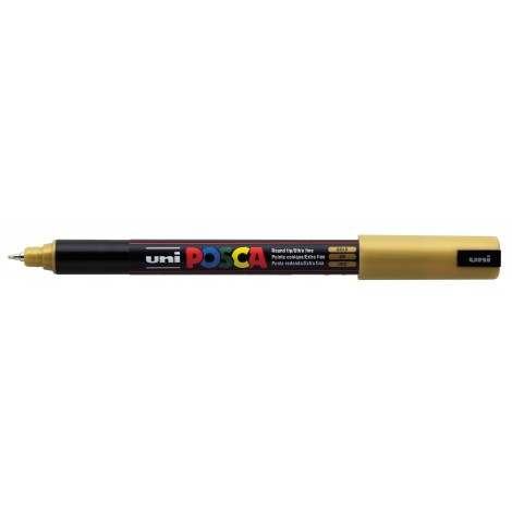 Uni Posca Pen PC1M – Marcatore permanente a tempera con inchiostro pigmentato a base d`acqua, punta 0,7mm, colore oro – 1pz – M PC1MR ORO