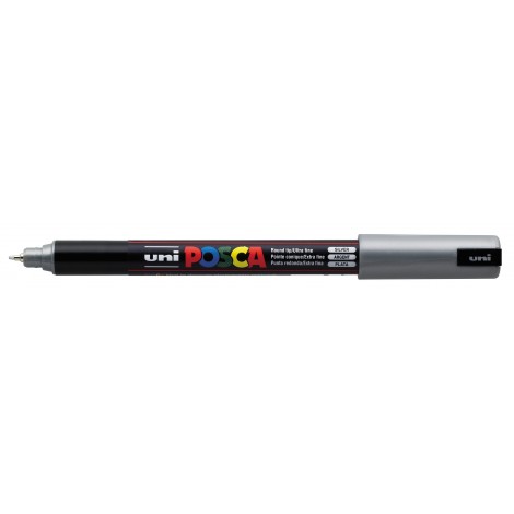 Uni Posca Pen PC1M – Marcatore permanente a tempera con inchiostro pigmentato a base d`acqua, punta 0,7mm, colore argento – 1pz – M PC1MR ARG