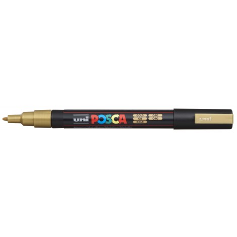 Uni Posca PC3M – Marcatore permanente a tempera con inchiostro pigmentato a base d`acqua, punta 1,3mm, colore oro – 1pz – M PC3M ORO