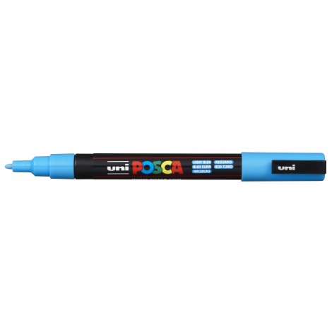 Uni Posca PC3M – Marcatore permanente a tempera con inchiostro pigmentato a base d`acqua, punta 1,3mm, colore azzurro – 1pz – M PC3M AZ