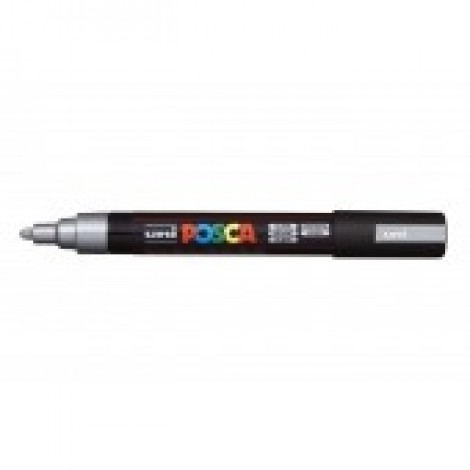 Uni Posca PC5M - Marcatore permanente a tempera con inchiostro pigmentato a base d`acqua, punta 2,5mm, colore argento - 1pz - M PC5M ARG