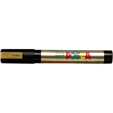 Uni Posca PC5M – Marcatore permanente a tempera con inchiostro pigmentato a base d`acqua, punta 2,5mm, colore oro – 1pz – M PC5M ORO
