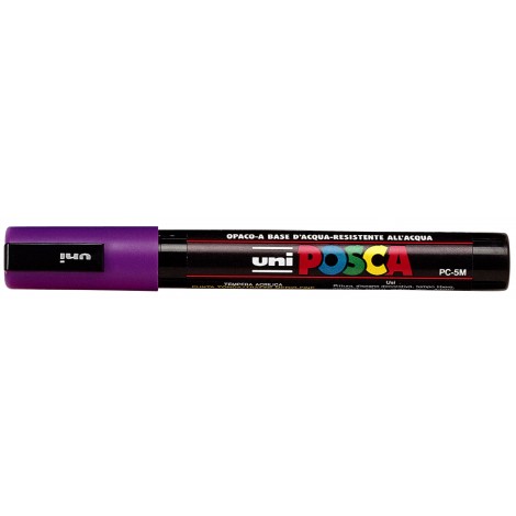 Uni Posca PC5M – Marcatore permanente a tempera con inchiostro pigmentato a base d`acqua, punta 2,5mm, colore viola – 1pz – M PC5M VI