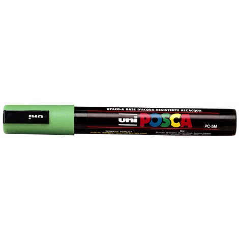 Uni Posca PC5M – Marcatore permanente a tempera con inchiostro pigmentato a base d`acqua, punta 2,5mm, colore verde chiaro – 1pz – M PC5M VC