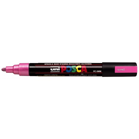 Uni Posca PC5M – Marcatore permanente a tempera con inchiostro pigmentato a base d`acqua, punta 2,5mm, colore rosa – 1pz – M PC5M RA