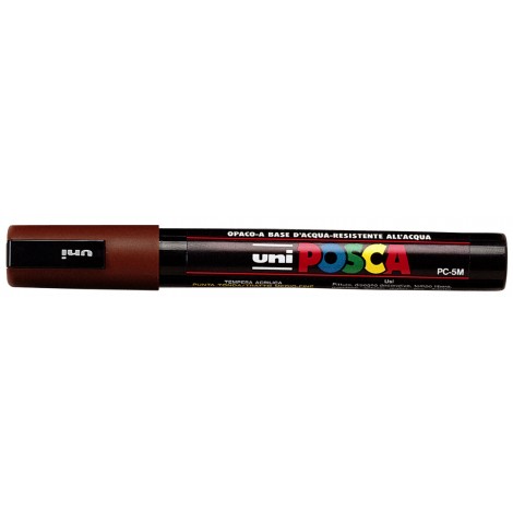 Uni Posca PC5M – Marcatore permanente a tempera con inchiostro pigmentato a base d`acqua, punta 2,5mm, colore marrone – 1pz – M PC5M M
