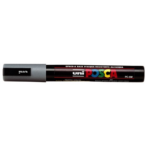 Uni Posca PC5M – Marcatore permanente a tempera con inchiostro pigmentato a base d`acqua, punta 2,5mm, colore grigio – 1pz – M PC5M GR