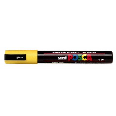Uni Posca PC5M – Marcatore permanente a tempera con inchiostro pigmentato a base d`acqua, punta 2,5mm, colore giallo – 1pz – M PC5M G