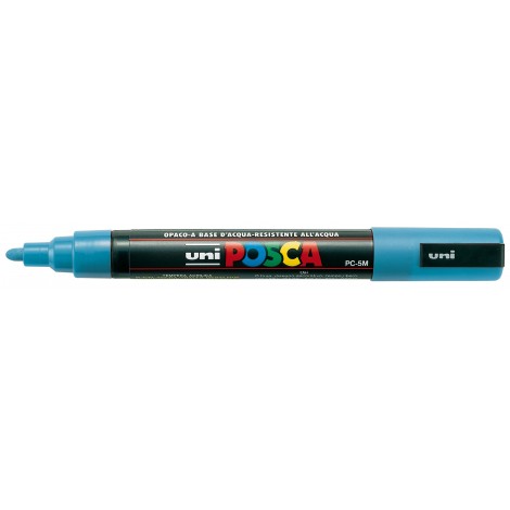 Uni Posca PC5M – Marcatore permanente a tempera con inchiostro pigmentato a base d`acqua, punta 2,5mm, colore azzurro – 1pz – M PC5M AZ