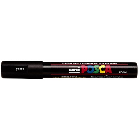 Uni Posca PC5M – Marcatore permanente a tempera con inchiostro pigmentato a base d`acqua, punta 2,5mm, colore nero – 1pz – M PC5M N