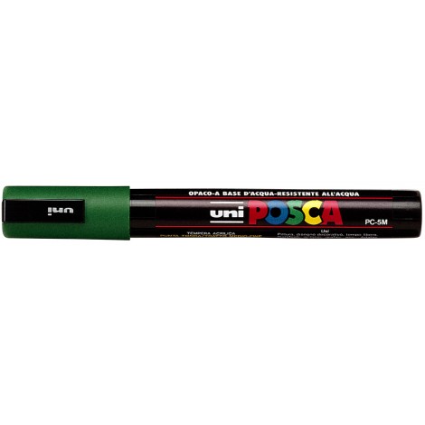 Uni Posca PC5M – Marcatore permanente a tempera con inchiostro pigmentato a base d`acqua, punta 2,5mm, colore verde – 1pz – M PC5M V
