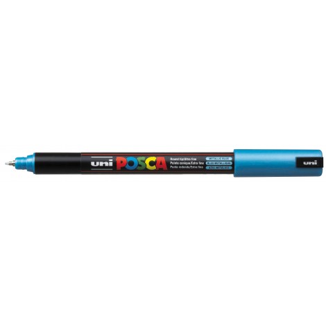 Uni Posca Pen PC1M - Marcatore permanente a tempera con inchiostro pigmentato a base d`acqua, punta 0,7mm, colore blu metallico - 1pz - M PC1MR BM
