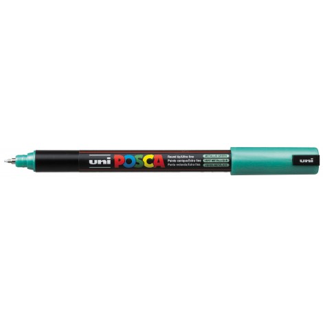 Uni Posca Pen PC1M – Marcatore permanente a tempera con inchiostro pigmentato a base d`acqua, punta 0,7mm, colore verde metallico – 1pz – M PC1MR VM