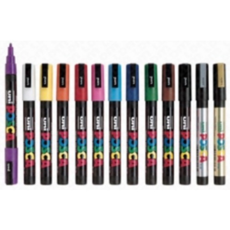 Uni Posca PC3M – Marcatore permanente a tempera con inchiostro pigmentato a base d`acqua, punta 1,3mm, colore blu cielo – 1pz – M PC3M BC
