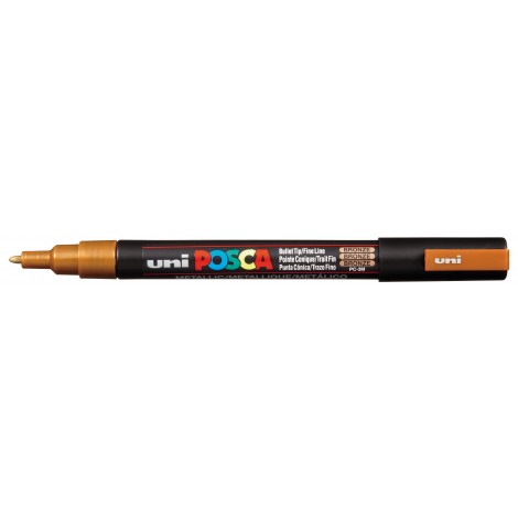 Uni Posca PC3M – Marcatore permanente a tempera con inchiostro pigmentato a base d`acqua, punta 1,3mm, colore bronzo – 1pz – M PC3M BR